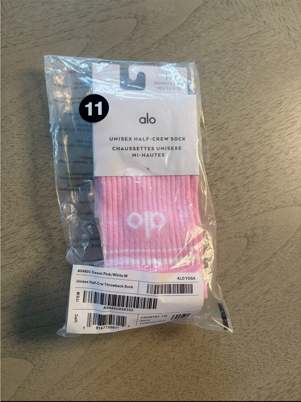 ALO Yoga Unisex Half-Crew Socks in Sweet Pink with White Logo